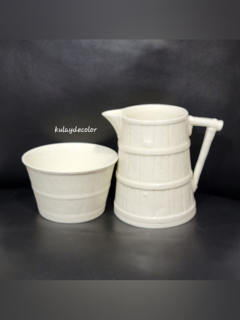Royal Worcester Bone China Ribbed Barrel Sugar Bowl Creamer Set Made in England